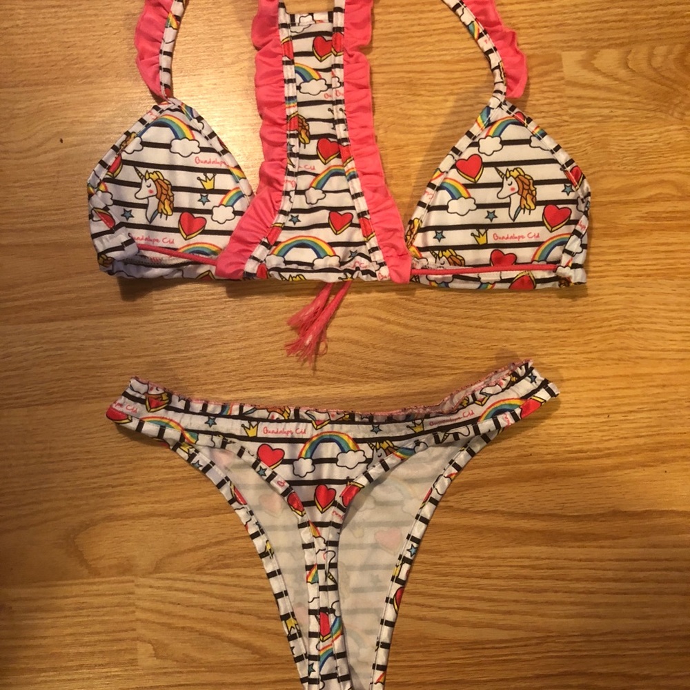 Hot Pink Ruffle Unicorn Bikini Thong High Waisted - Picture 4 of 4